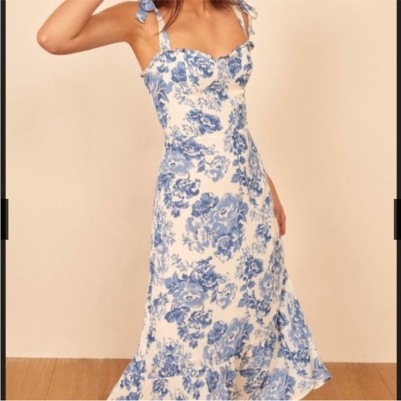 Reformation Nikita Pompadour Blue and White Floral Midi Dress - Picture 3 of 8